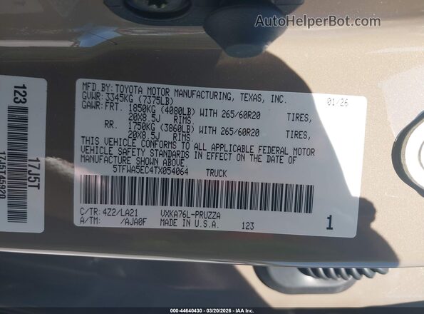 5TFWA5EC4TX054064 2026 TOYOTA TUNDRA Brown Vista del compartimento del motor