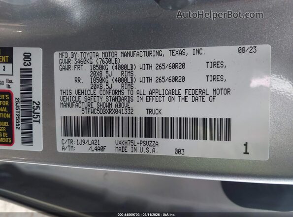 5TFWC5DBXRX041332 2024 TOYOTA TUNDRA HYBRID Silver Շարժիչի բաժամունքի տեսք