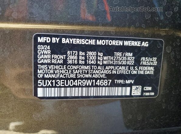 5UX13EU04R9W14687 2024 BMW X5 Green Вид наклейки з VIN-кодом