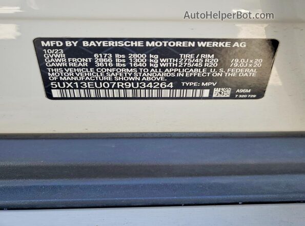 5UX13EU07R9U34264 2024 BMW X5 White VIN კოდის სტიკერის ხედი
