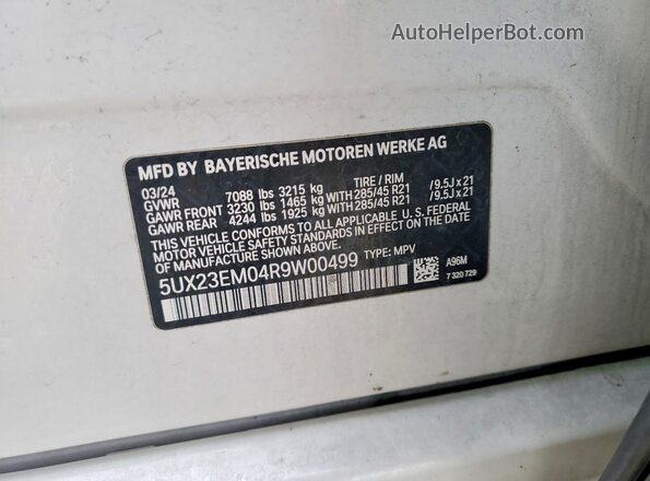 5UX23EM04R9W00499 2024 BMW X7 Белый 