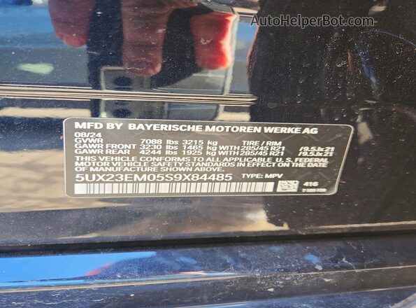 5UX23EM05S9X84485 2025 BMW X7 Blue VIN კოდის სტიკერის ხედი