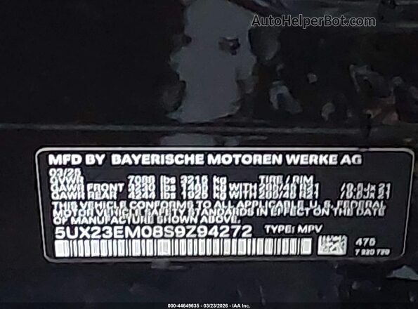 5UX23EM08S9Z94272 2025 BMW X7 Black Շարժիչի բաժամունքի տեսք