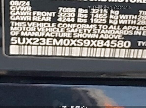 5UX23EM0XS9X84580 2025 BMW X7 Black Вид підкапотного простору
