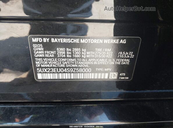 5UX23EU04S9Z58000 2025 BMW X5 Black Widok komory silnika