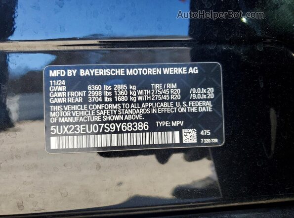 5UX23EU07S9Y68386 2025 BMW X5 Black VIN sticker view