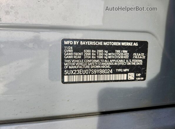 5UX23EU07S9Y88024 2025 BMW X5 Gray VIN sticker view