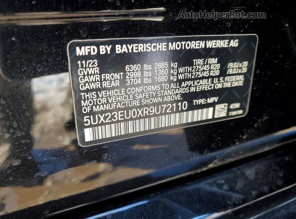 5UX23EU0XR9U72110 2024 BMW X5 Black 