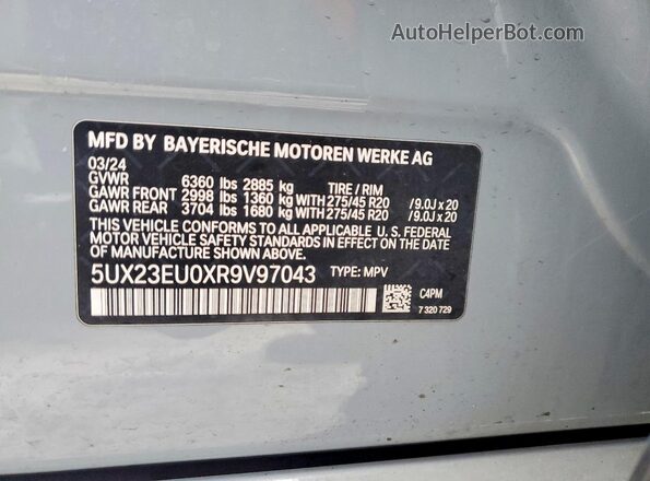 5UX23EU0XR9V97043 2024 BMW X5 Blue სალონის 360-გრადუსიანი ხედი