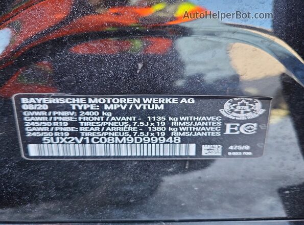 5UX2V1C08M9D99948 2021 BMW X4 Black Widok naklejki z numerem VIN