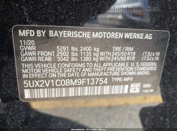 5UX2V1C08M9F13754 2021 BMW X4 Black Շարժիչի բաժամունքի տեսք