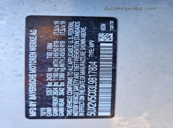 5UX2V5C03L9B17804 2020 BMW X4 Silver Widok wnętrza 360 stopni