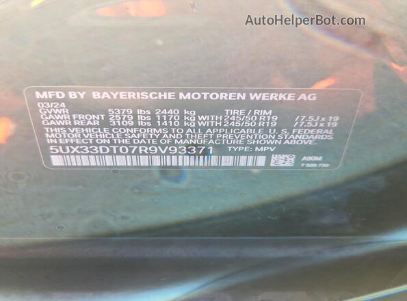 5UX33DT07R9V93371 2024 BMW X4 Черный Вид наклейки с VIN-кодом