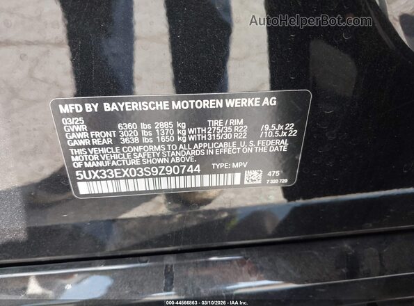5UX33EX03S9Z90744 2025 BMW X6 Черный Вид подкапотного пространства