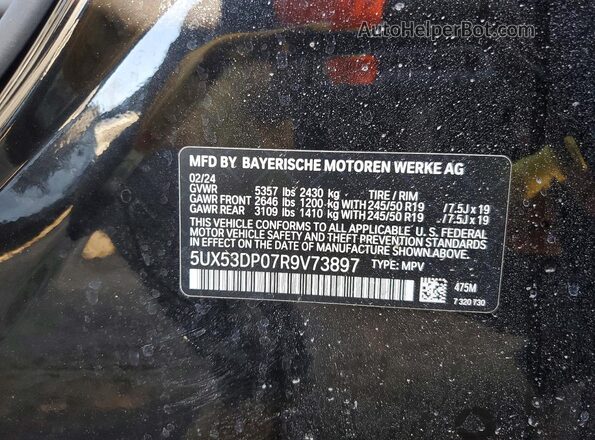 5UX53DP07R9V73897 2024 BMW X3 Black Вид наклейки з VIN-кодом