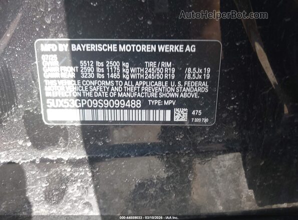 5UX53GP09S9099488 2025 BMW X3 Black ძრავის განყოფილების ხედი