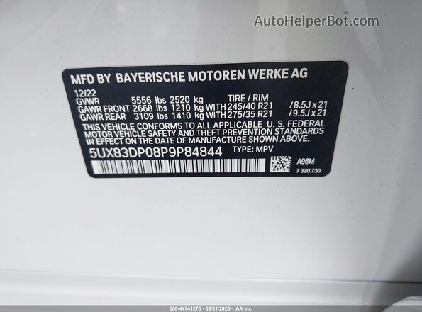 5UX83DP08P9P84844 2023 BMW X3 White Widok komory silnika
