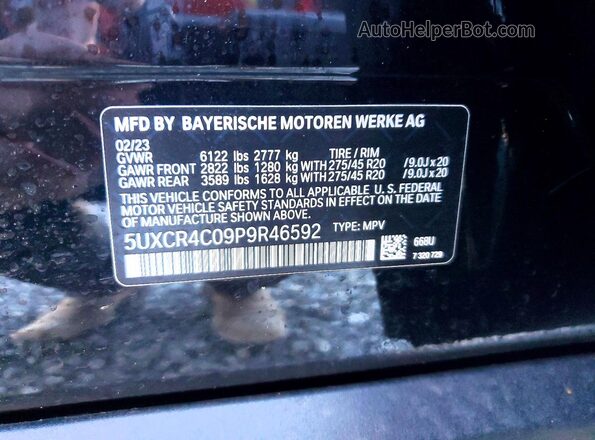 5UXCR4C09P9R46592 2023 BMW X5 Black Շարժիչի բաժամունքի տեսք
