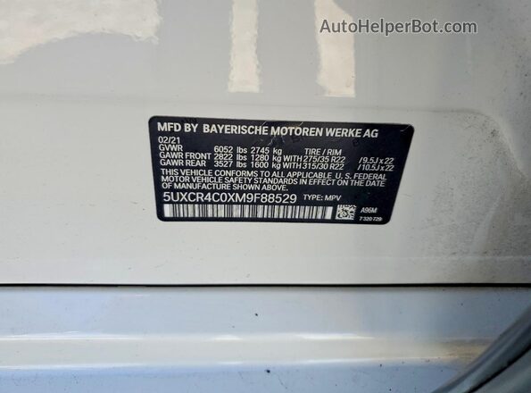 5UXCR4C0XM9F88529 2021 BMW X5 White Vista de la etiqueta del VIN
