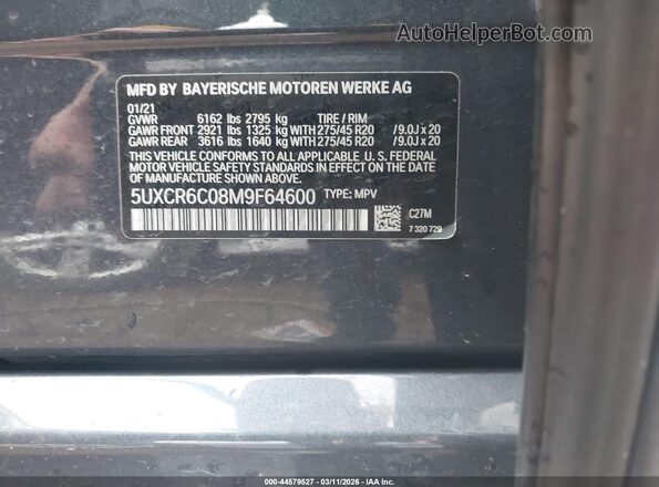 5UXCR6C08M9F64600 2021 BMW X5 Dark Blue Engine compartment view