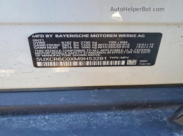 5UXCR6C0XM9H53281 2021 BMW X5 White VIN sticker view