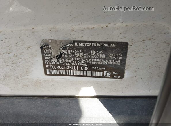 5UXCR6C53KLL11838 2019 BMW X5 White 