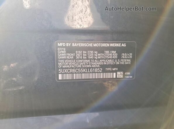 5UXCR6C55KLL61852 2019 BMW X5 Black 