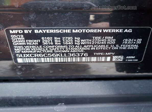 5UXCR6C56KLL36376 2019 BMW X5 Charcoal 