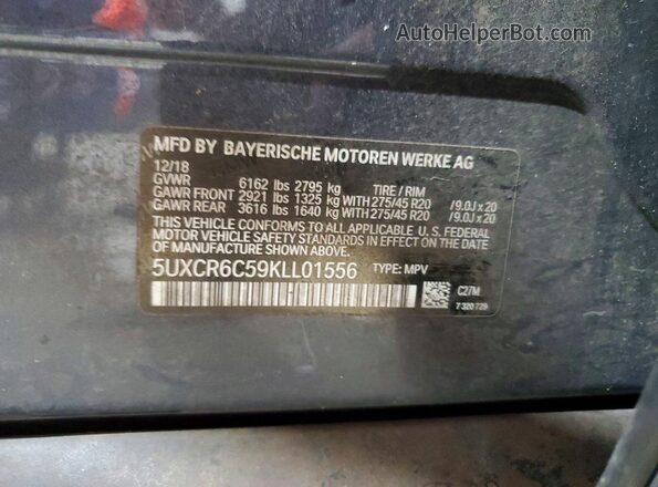5UXCR6C59KLL01556 2019 BMW X5 Charcoal Вид підкапотного простору