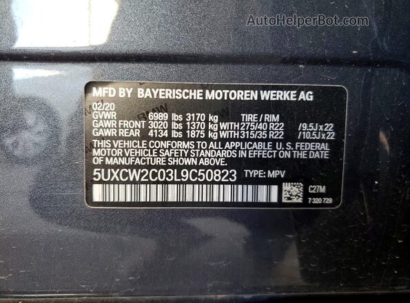 5UXCW2C03L9C50823 2020 BMW X7 Charcoal 