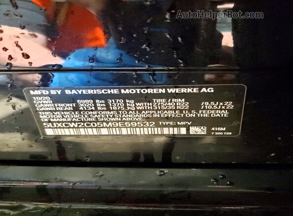 5UXCW2C05M9E59532 2021 BMW X7 Black VIN sticker view