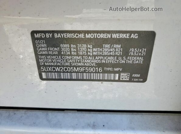 5UXCW2C05M9F59016 2021 BMW X7 White VIN կոդի պիտակի տեսք