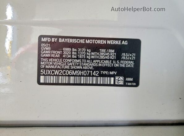 5UXCW2C06M9H07142 2021 BMW X7 White VIN sticker view