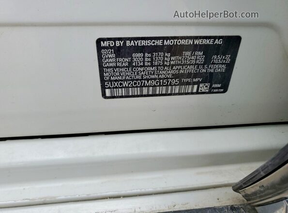 5UXCW2C07M9G15795 2021 BMW X7 White VIN կոդի պիտակի տեսք