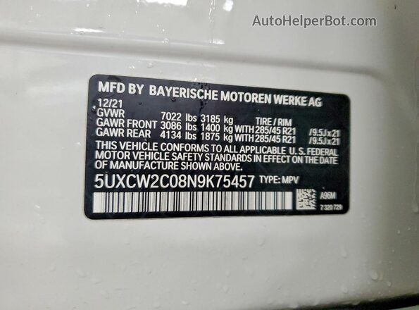 5UXCW2C08N9K75457 2022 BMW X7 White Widok wnętrza 360 stopni