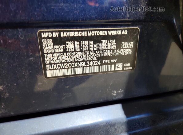 5UXCW2C0XN9L34024 2022 BMW X7 Синий Панорамный вид салона 360°