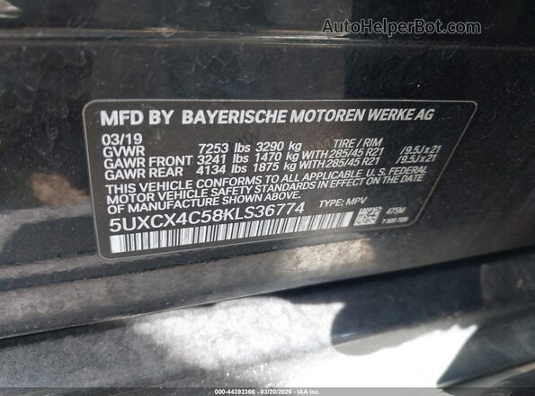 5UXCX4C58KLS36774 2019 BMW X7 Black ძრავის განყოფილების ხედი
