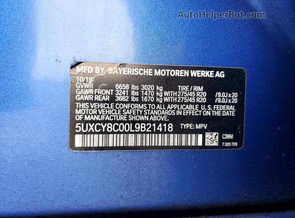 5UXCY8C00L9B21418 2020 BMW X6 Blue Widok wnętrza 360 stopni