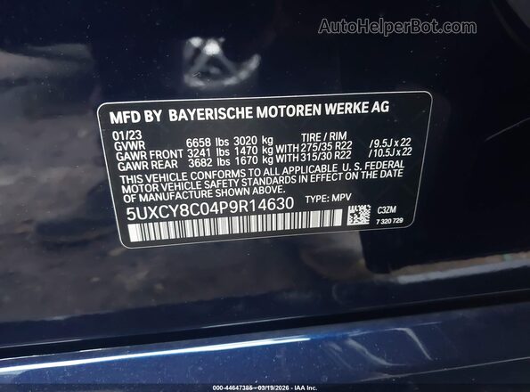5UXCY8C04P9R14630 2023 BMW X6 Dark Blue Engine compartment view