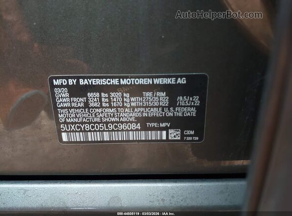 5UXCY8C05L9C96084 2020 BMW X6 Green Вид підкапотного простору