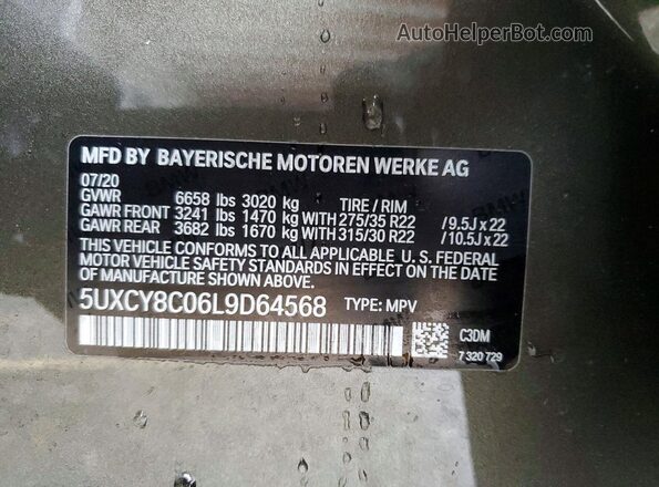 5UXCY8C06L9D64568 2020 BMW X6 Gray VIN sticker view