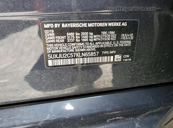 5UXJU2C57KLN65857 2019 BMW X5 Угольный 