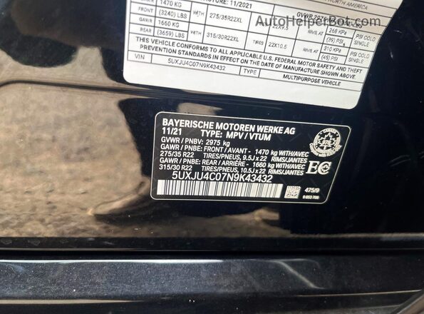 5UXJU4C07N9K43432 2022 BMW X5 Black Vista de los asientos traseros