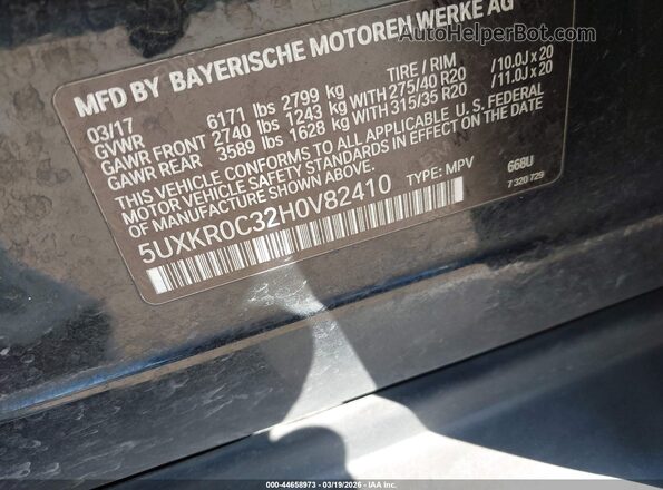 5UXKR0C32H0V82410 2017 BMW X5 Black 