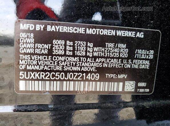 5UXKR2C50J0Z21409 2018 BMW X5 Black 