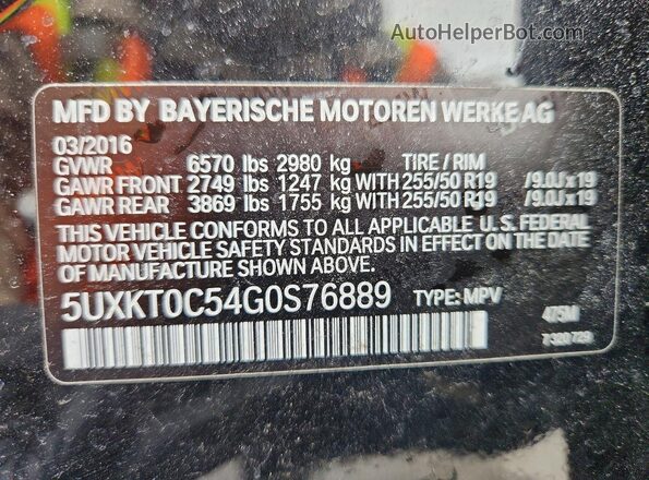5UXKT0C54G0S76889 2016 BMW X5 Black Вид наклейки з VIN-кодом