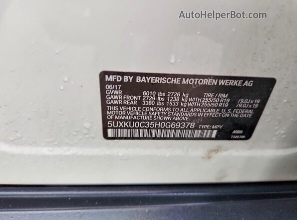 5UXKU0C35H0G69378 2017 BMW X6 Белый Вид наклейки с VIN-кодом
