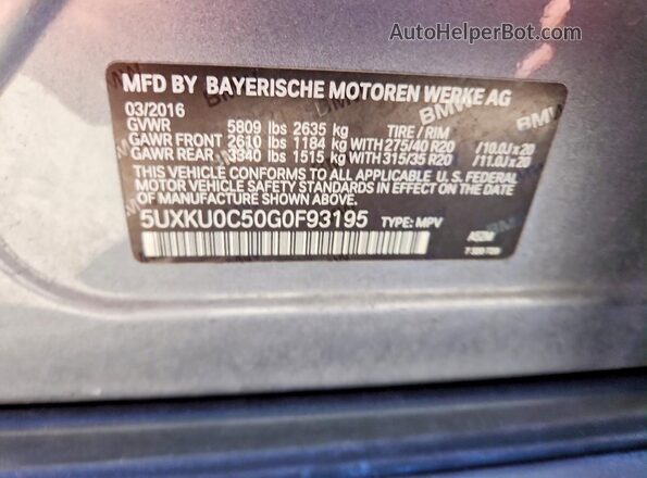 5UXKU0C50G0F93195 2016 BMW X6 Gray Vista interior de 360 grados