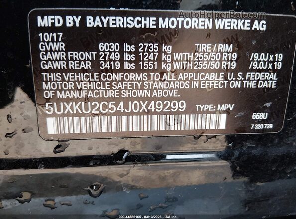 5UXKU2C54J0X49299 2018 BMW X6 Black 