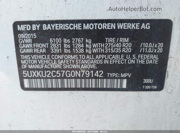 5UXKU2C57G0N79142 2016 BMW X6 White Widok komory silnika